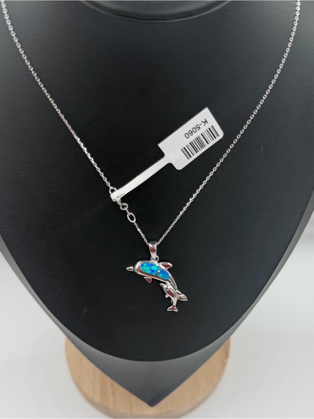 925 Sterling Silver Blue Opal Dolphin Necklace 18”